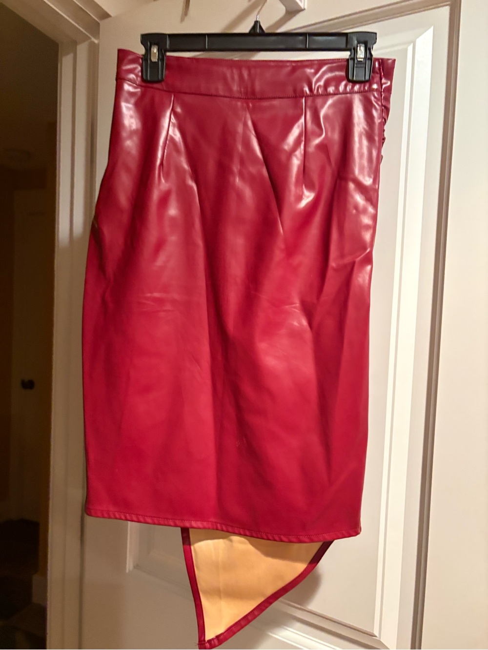 Cider Red Asymmetrical Faux Leather Skirt